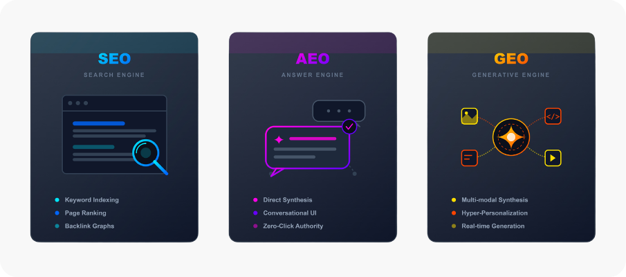 AI terminology: SEO, AEO, GEO