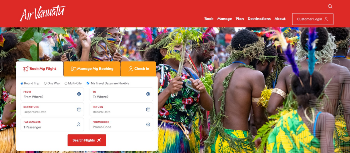 Air Vanuatu website by Tomahawk