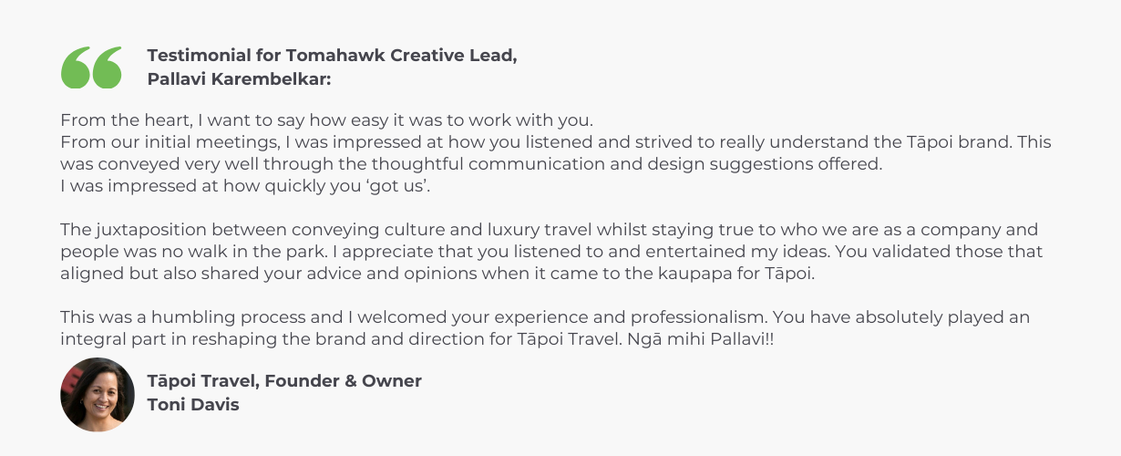 Tapoi Travel testimonial for Tomahawk brand work